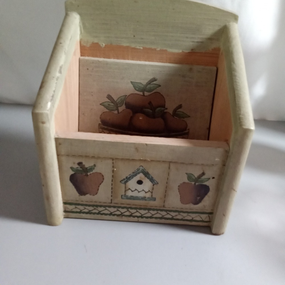 Vintage Farmhouse Wood Wall Hanging Letter Holder Hand Painted Apple Sunflower
